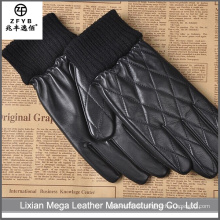 China-Lieferanten-Qualitäts-Stickerei überprüfte Muster Warme Handschuhe Leder mit elastischer Manschette
